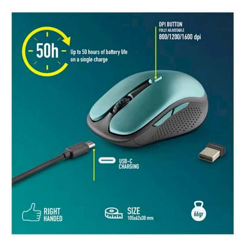 Foto di NGS EVORUST Mouse Wireless Bluetooth Ricaricabile con Tasti Silenziosi, Azzurro