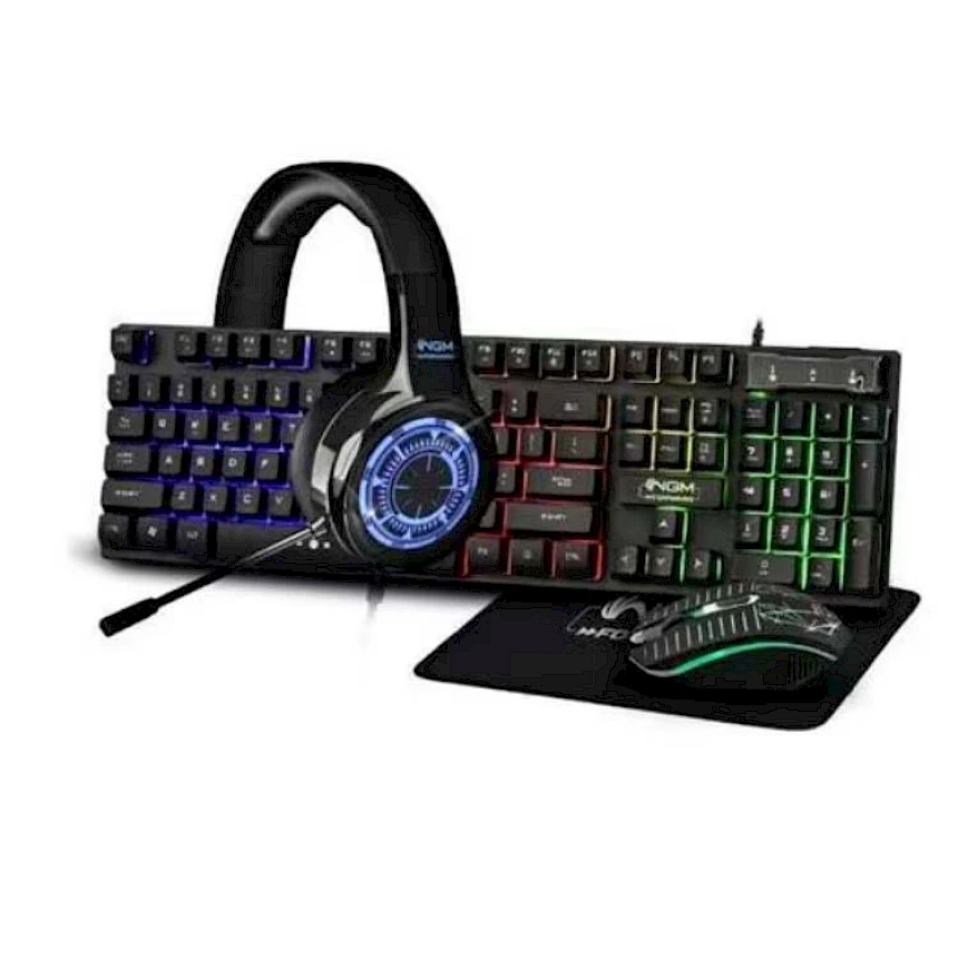 Foto di NGM Kit Gaming 4in1 GK01HK Tastiera Retroilluminata Cuffia da Gioco Mouse e Mousepad RGB